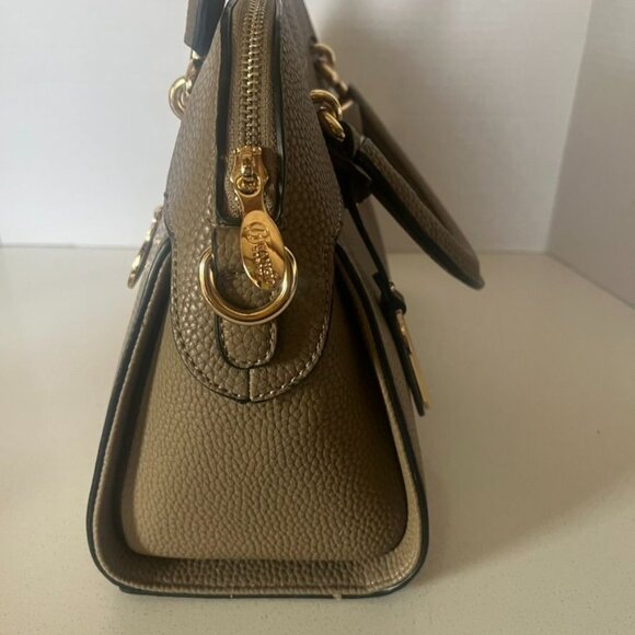 Brangio Textured Leather Handbag w/Bow Taupe Gold Double Handles Zipper NWOT - Picture 3 of 12